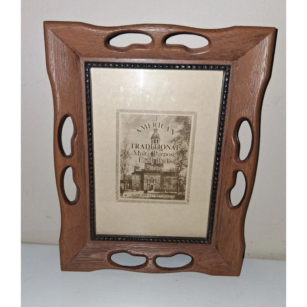 Vintage Picture Autry 48150 Faux Wood Picture Frame 5x7 Easel Back Retro